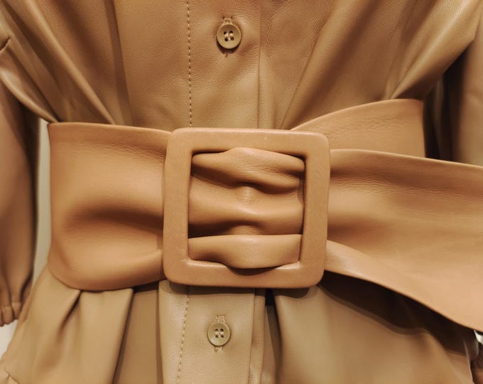 Extra Wide Light Brown Real Leather Adjustable Belt by Ochnik