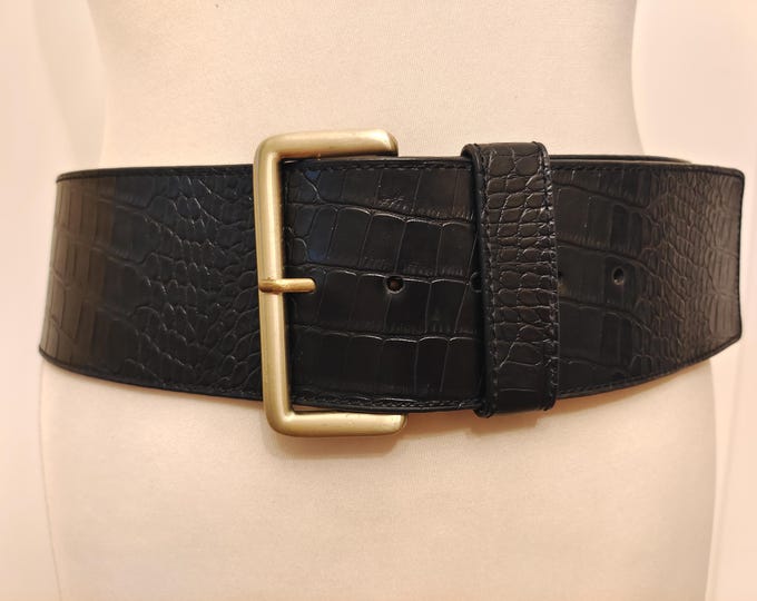 Wide Black Faux Leather Belt by Benetton