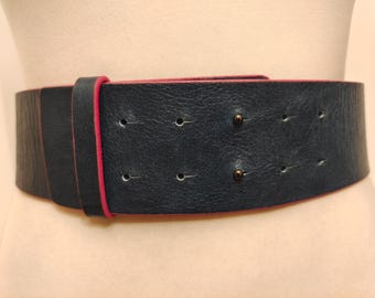 Wide Navy Blue Real Leather Belt by SOLAR