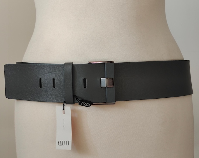 Wide Long Grey Real Leather Belt by SIMPLE Made in Italy