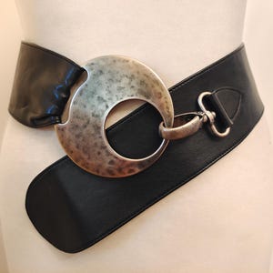 Black Women\'s Wide Waist Belt with Silver Buckle western equestrian Buy Lady Black Western Belt With Nickel Silver Crystal Buckle main image 4