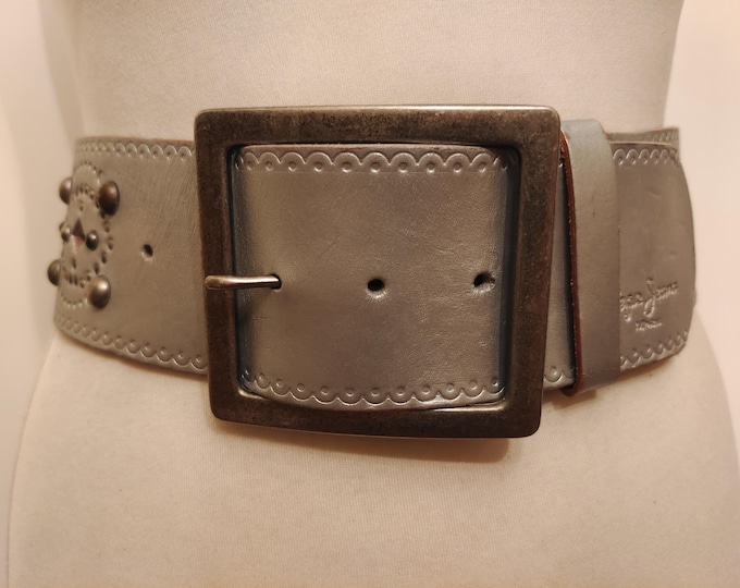 Wide Silver Real Leather Studded Belt by Pepe Jeans