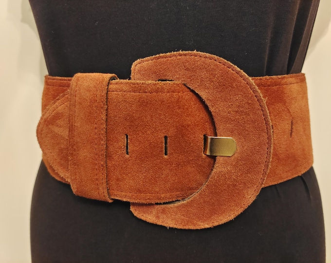 90's Vintage Wide Brown Real Suede Belt