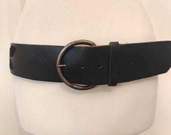 Wide Black Real Leather Belt by French Connection