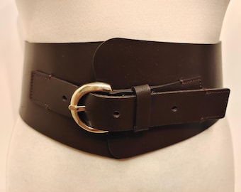 Extra Wide Brown Real Leather Corset Belt by Stefanel Made in Italy