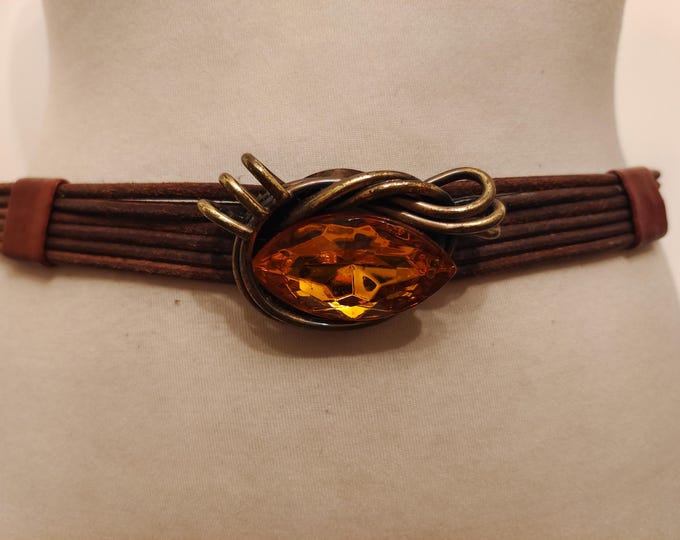 Unique 80's Vintage Brown Real Leather Belt