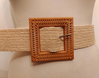 Elastic Adjustable Vegan Beige Belt With Big Buckle