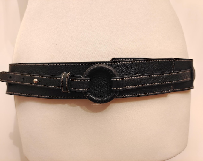 Regular Black Real Leather Belt With Ring Buckle