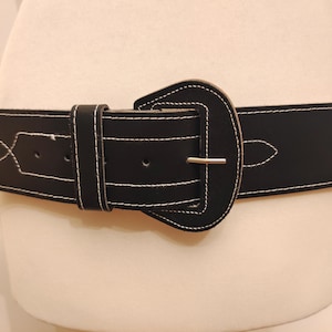 80er Jahre Echt Vintage Breiter Leder Schwarzer Gürtel
