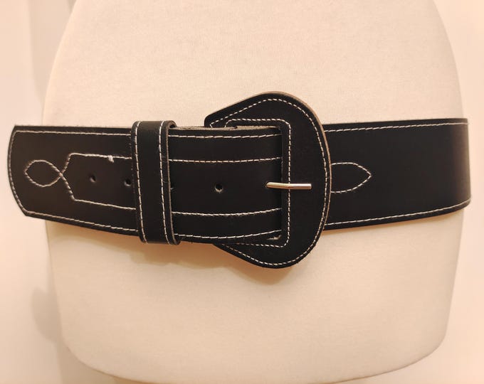 80's Real Vintage Wide Leather Black Belt