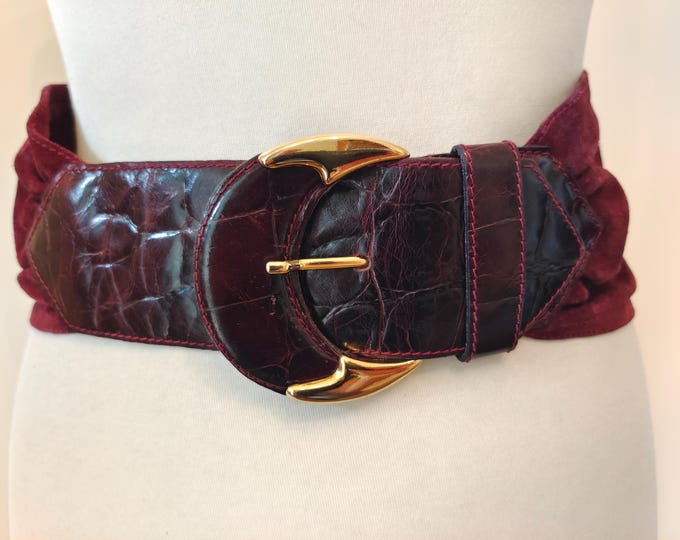 Extra Wide Burgundy Real Leather Belt by Furla Made in Italy