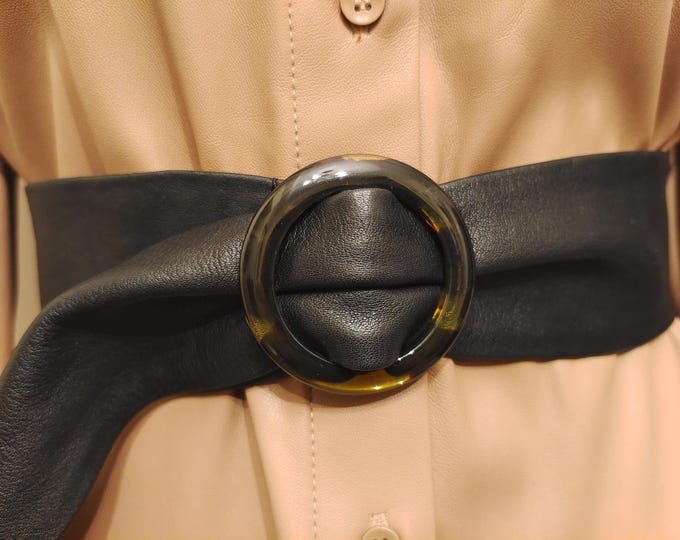 Wide Black Real Leather Adjustable Belt by Next