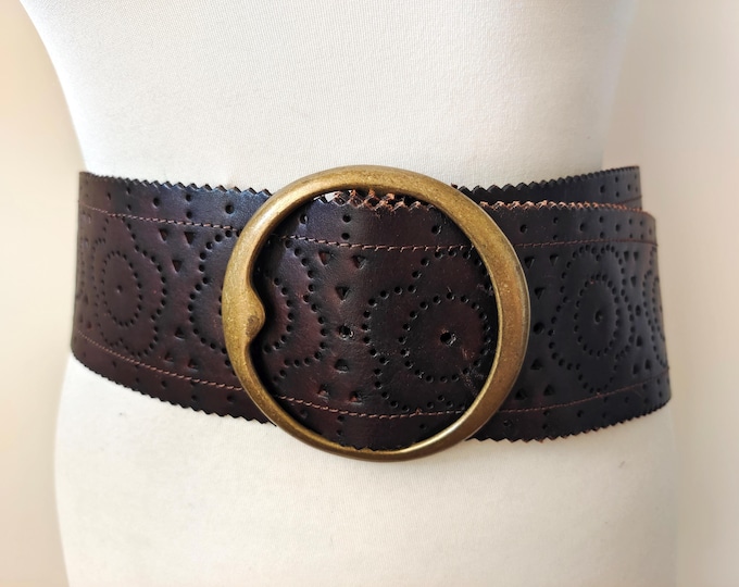 Extra Wide Brown Real Leather Adjustable Belt by Esprit
