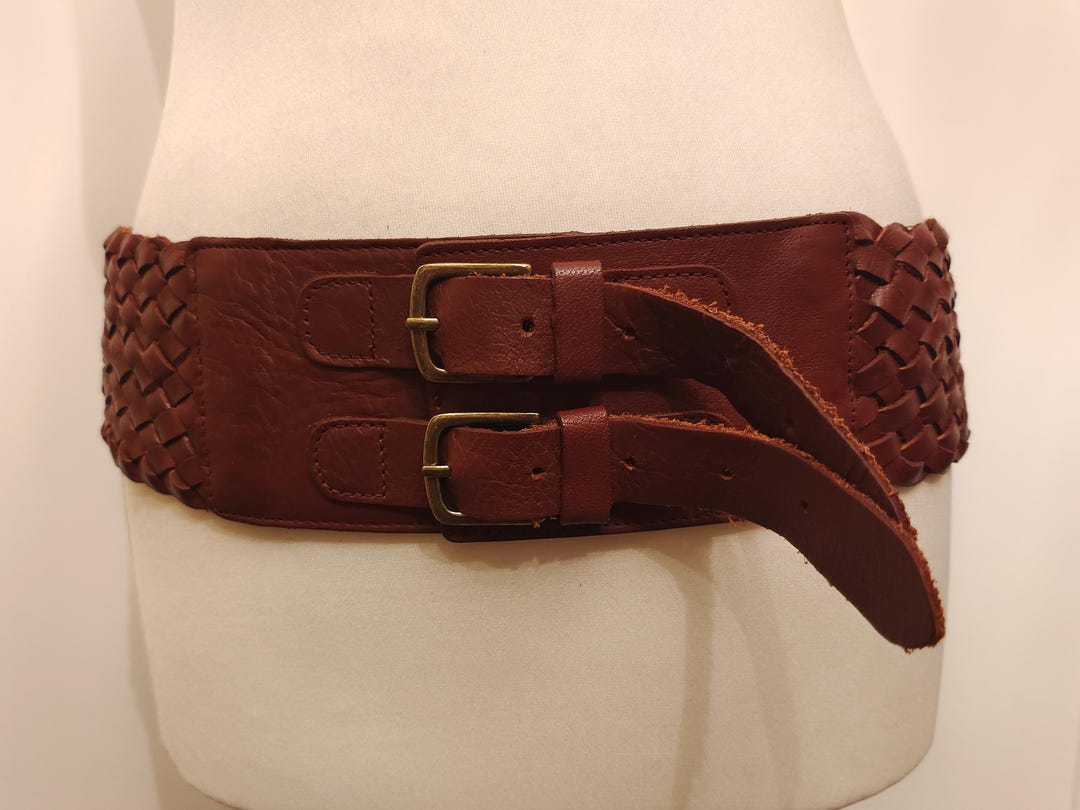 Extra Wide Brown Woven Real Leather Belt by NEXT Made in  display picture 3
