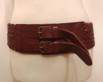 Extra Wide Brown Woven Real Leather Belt by NEXT Made in Turkey - Etsy