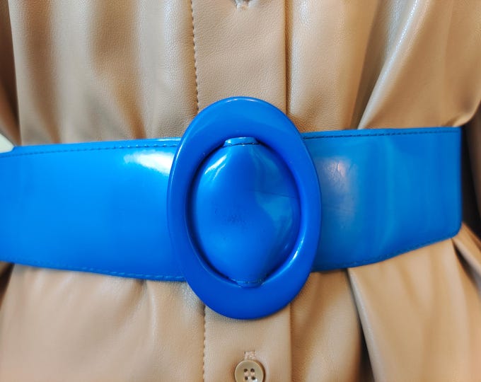80's Vintage Blue Faux Leather Adjustable Belt