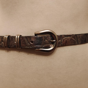 80&#39;s Vintage Silver Real Leather Belt With Silver Metal Buckle