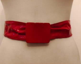 Vintage 80's Red Belt Faux Patent Leather by Astor Made in Germany
