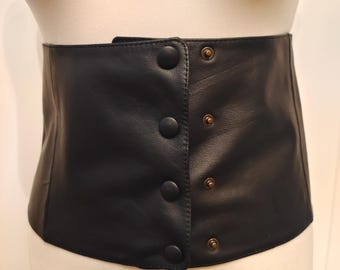 Extra Wide Black Real Soft Leather Corset by Fimma Made in Italy