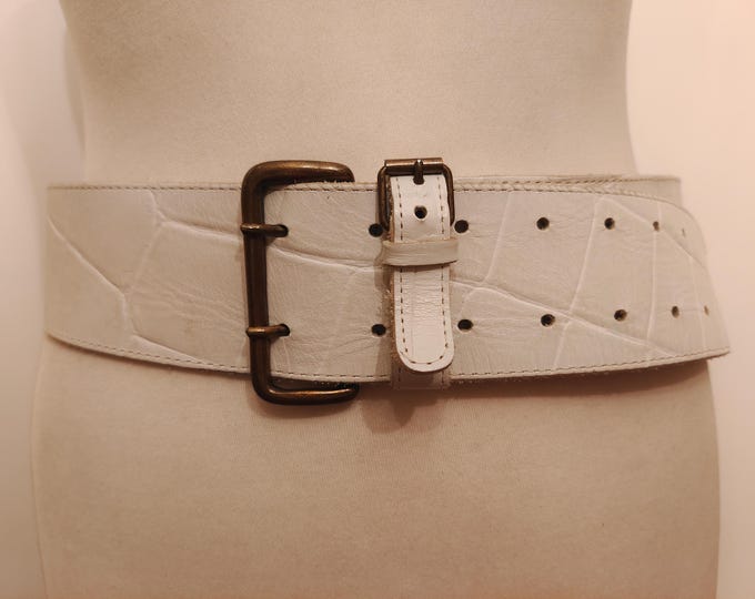 Wide White Real Vintage 80"s Leather Belt