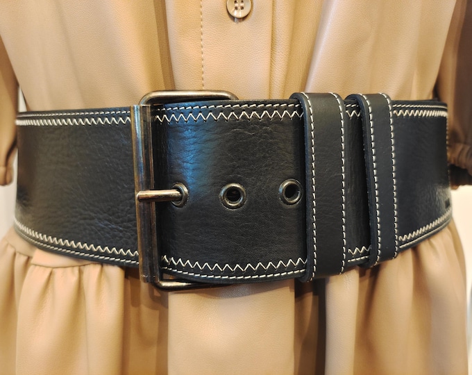 Wide Black Real Leather Belt by Makalu Fashion House