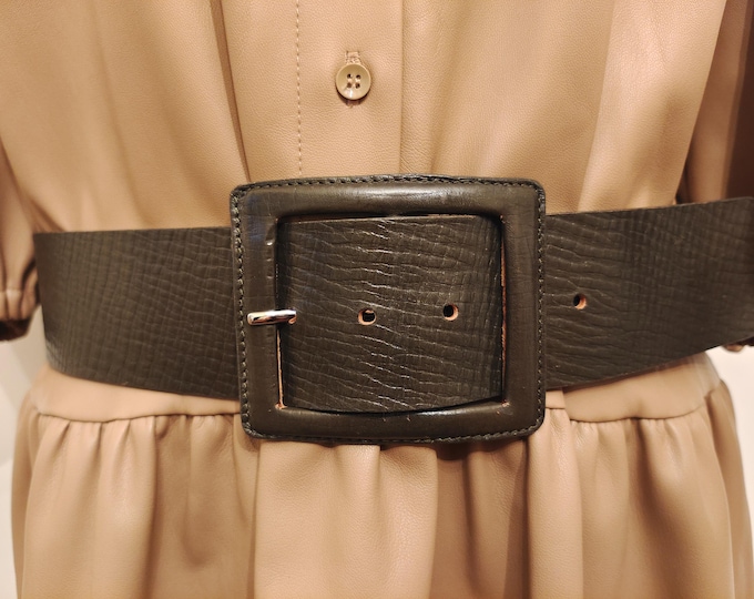 Wide Olive Green Real Leather Belt by Hexeline