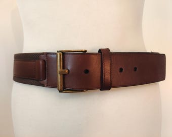 Wide Brown Fabric & Real Leather Wide Belt By Solar