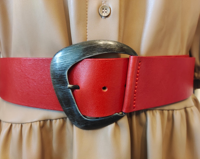 Wide Red Real Leather Belt by Kopacz Belts Collection