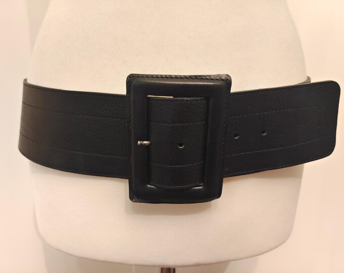 Wide Black Real Leather Belt by Kirsten Schjonning Made in Denmark