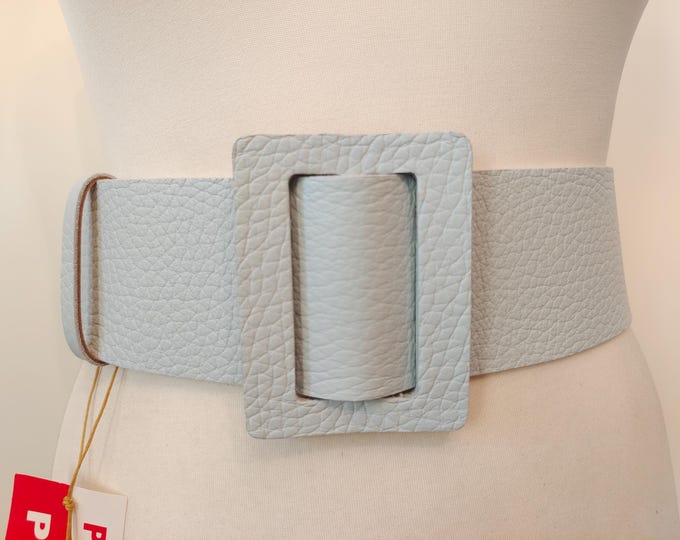 Wide Ligth Grey Real Leather Adjustable Belt by Lemonada Made in Poland