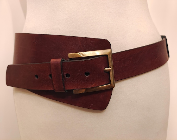 90's Vintage Wide Brown Real Leather Belt