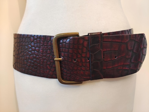 小物 vintage lether narrow belt burgundy 80's Vintage Dark Burgundy Leather Belt by Jacqueline Riu Made in
