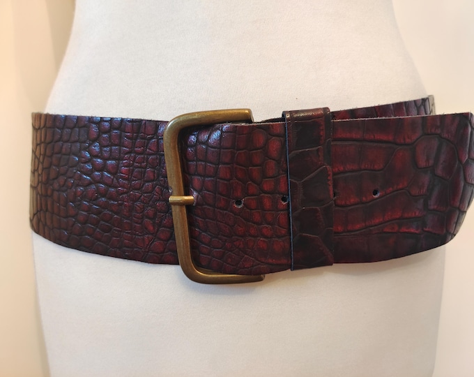 80's Vintage Dark Burgundy Leather Belt by Jacqueline Riu Made in France