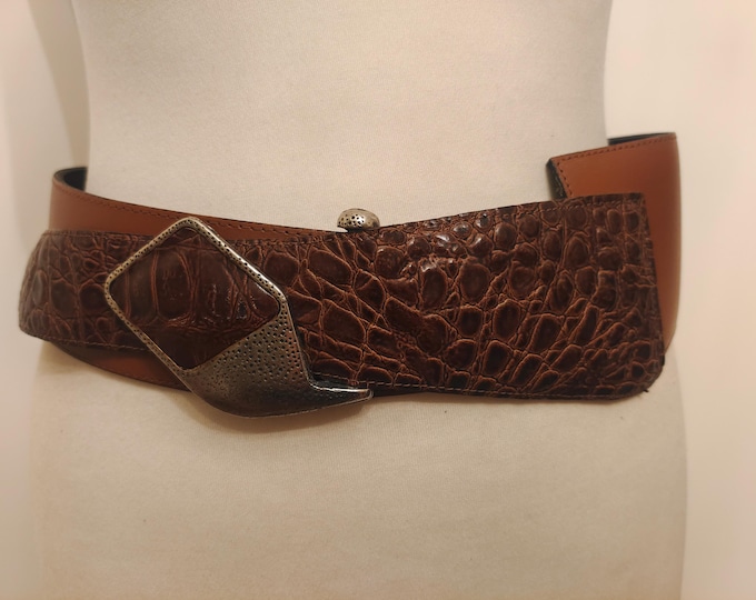 80's Vintage Wide Brown Real Leather Belt by Abro Made in Germany