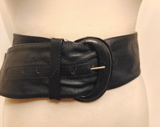 Extra Wide Real Leather Navy Blue 90's Vintage Belt
