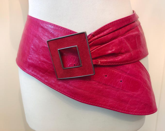 90's Vintage Extra Wide Pink Real Leather Belt