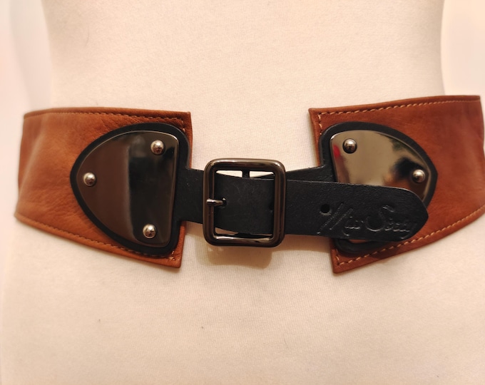 Wide Brown Real Leather Belt by Miss Sixty Made in Italy
