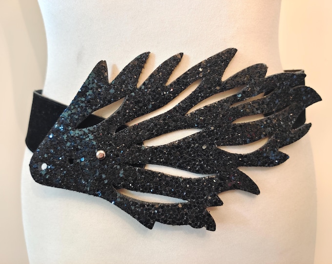 80's Vintage Wide Black Faux Leather Belt