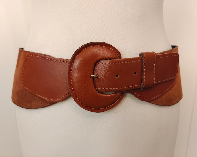 Wide Brown Real Suede Leather Vintage 80's Belt