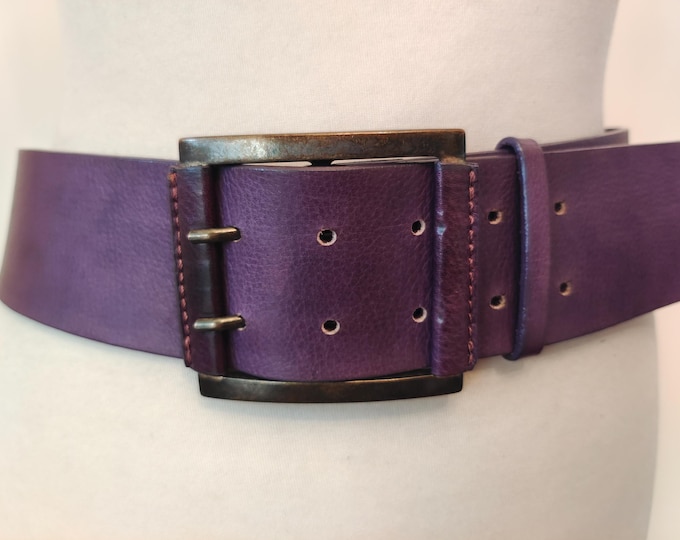 Wide Violet Real Leather Double Prong Belt by Solar