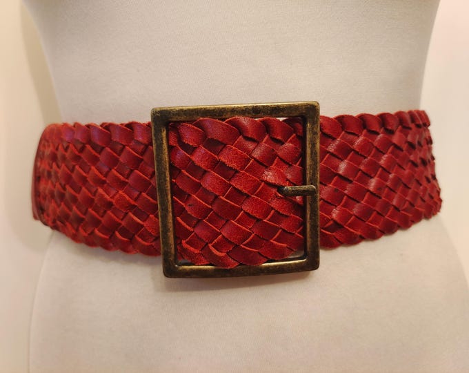 Wide Red Woven Real Leather Adjustable Belt Made in Spain