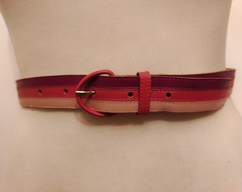 Real Vintage 80's Pink Stripes Leather Belt by Schuchard & Friese