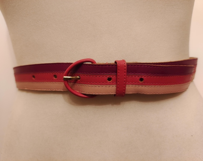 Real Vintage 80's Pink Stripes Leather Belt by Schuchard & Friese