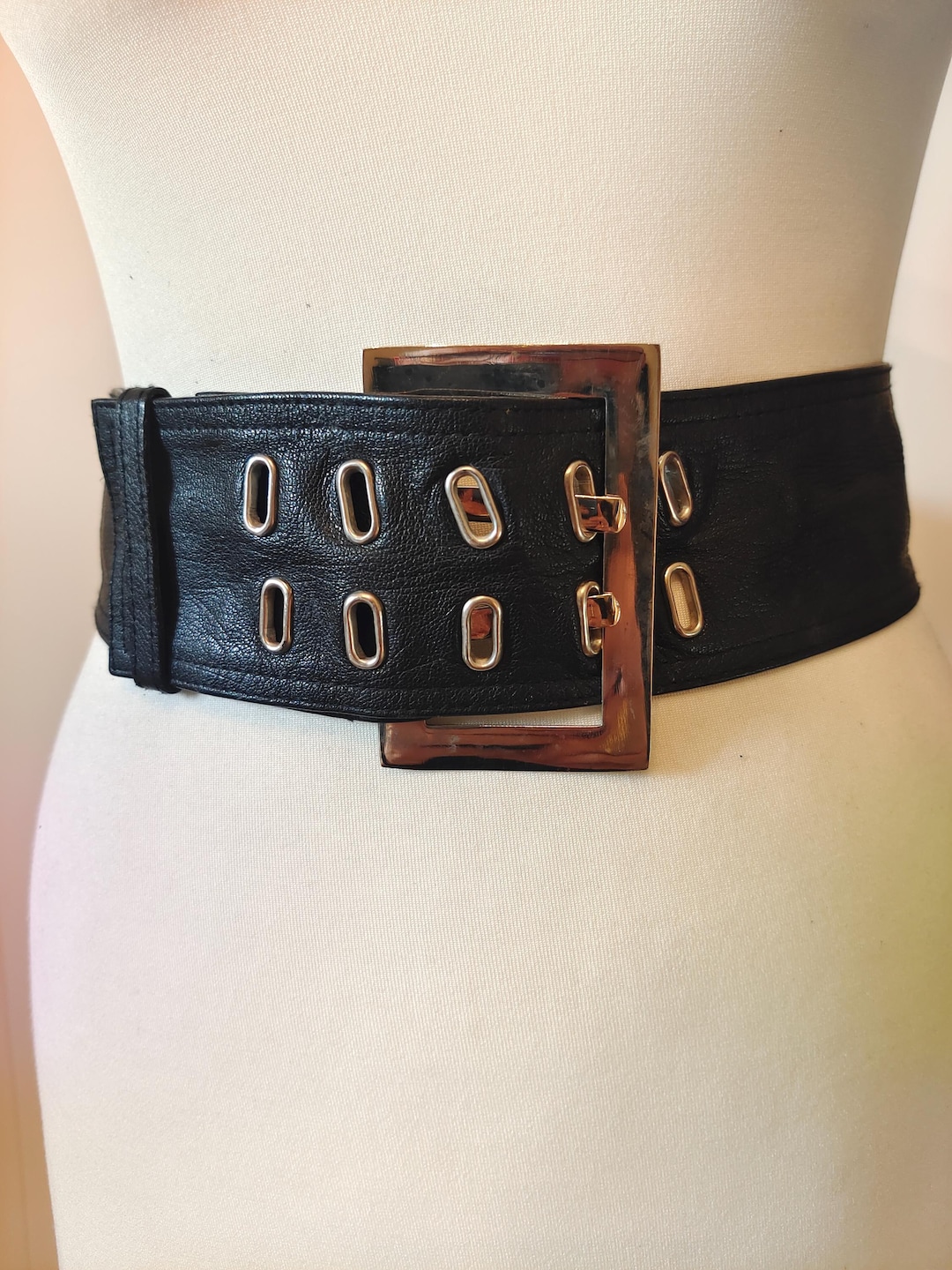 Extra Long Wide Leather Belt: Double Prong Buckle, Dorothy  display picture 2