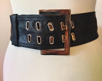 Extra Long Wide Leather Belt: Double Prong Buckle, Dorothy Perkins (45.2")