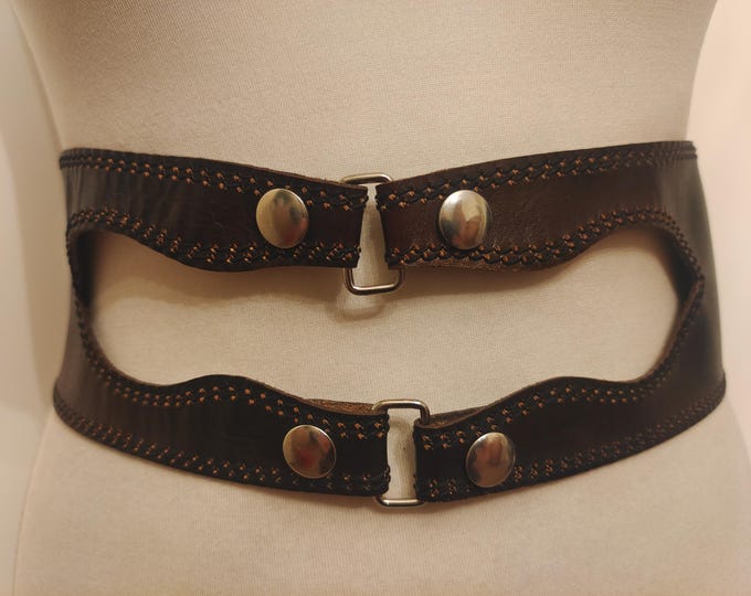 Extra Wide Dark Brown Real Leather 90's Vintage Belt by Margit Brandt Copenhagen Made In Denmark