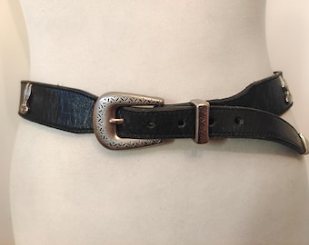 90's Vintage Black Real Leather Belt Looney Tunes Warner Bros Made in Taiwan