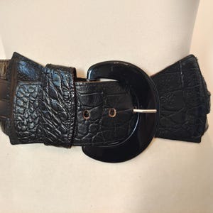 80&#39;s Vintage Wide Black Real Leather Belt
