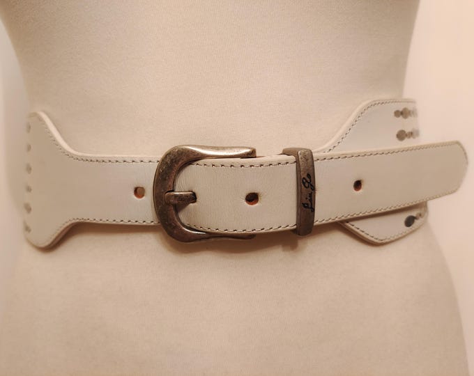 Wide White Real Leather Belt With Silver Metal Elements by Liu Jo