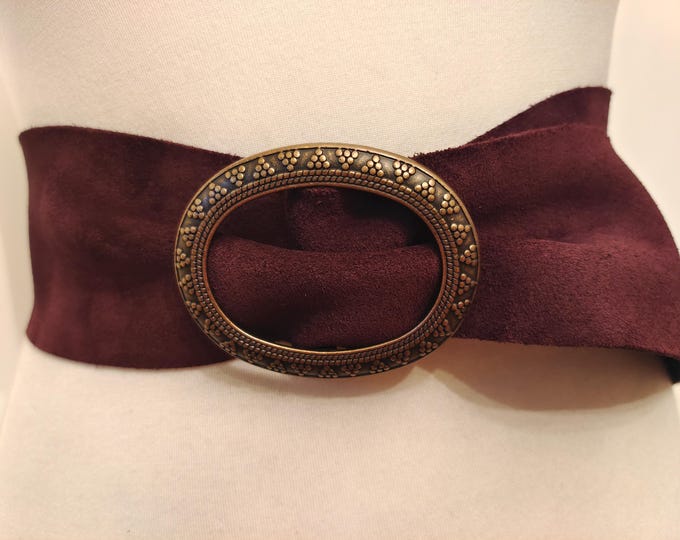 Wide Burgundy Real Suede Leather Adjustable Belt by Fatface